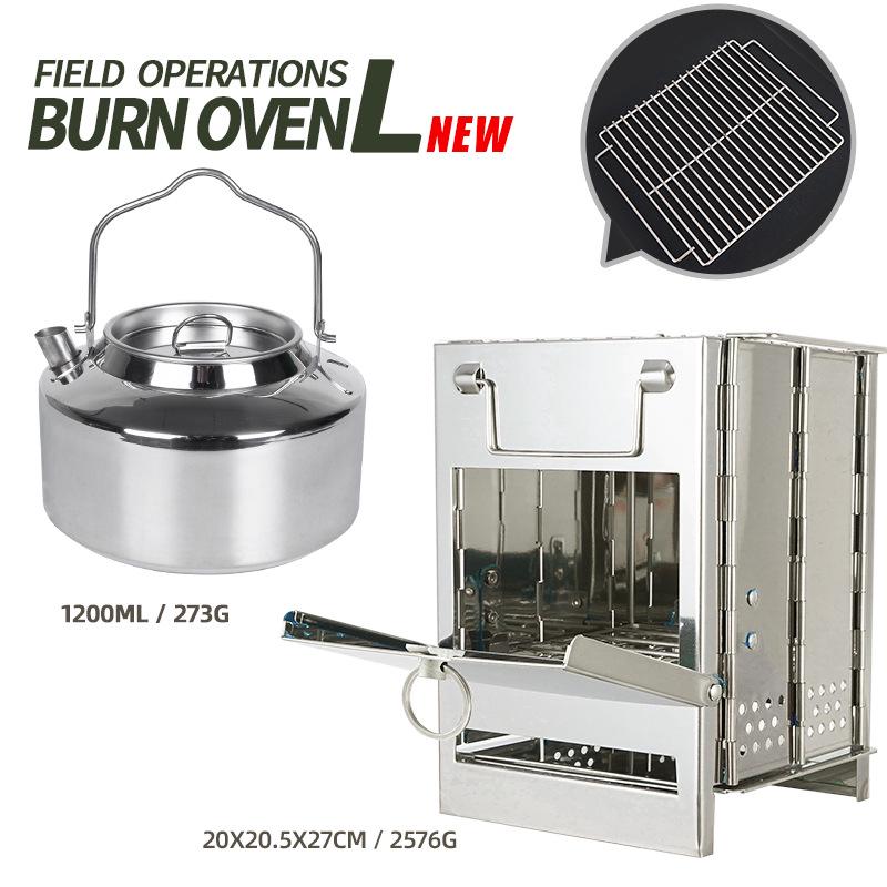 Stainless Steel Outdoor Folding Firewood and Charcoal Stove with Integrated Fire Starter for Camping, BBQ, and Heating