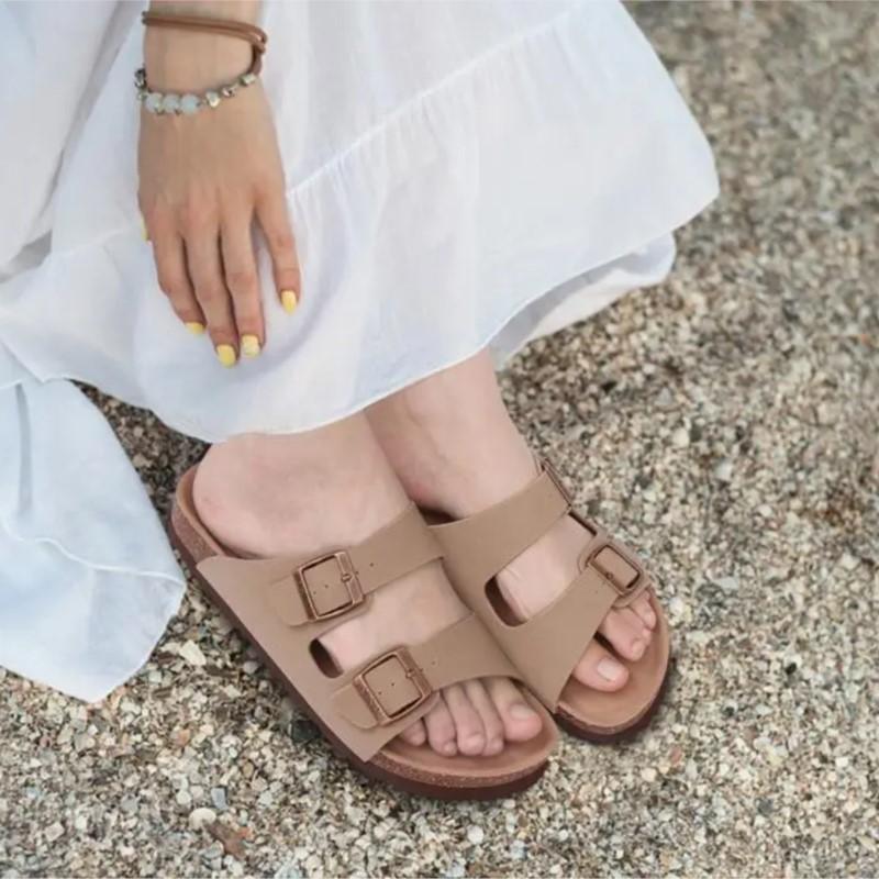 Fashion Litfun Fashion Double Buckle Clogs Slippers For Women New Suede Flat Mules With Arch Support Unisex Outdoor Cork Beach Sandals