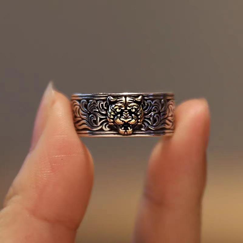 Tiger Head Ring for Men, Punk Rock Style Index Finger Open Ring