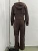 2025 Autumn/Winter European & American Solid Color Hooded Zip-Up Top and Wide-Leg Pants Set
