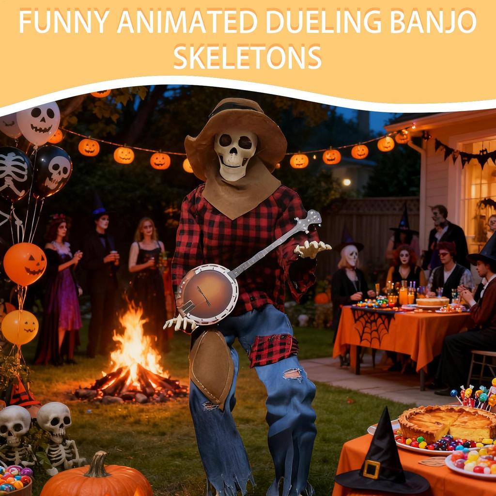 Halloween Skeleton Ornament Decorations Poseable Joints Decor With Glowing Eyes Music Party Supplies Creative Halloween Toys