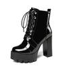 Fashion Autumn winter super high heel short boots women's thick heel waterproof platform lace up boots patent leather high heel shoes