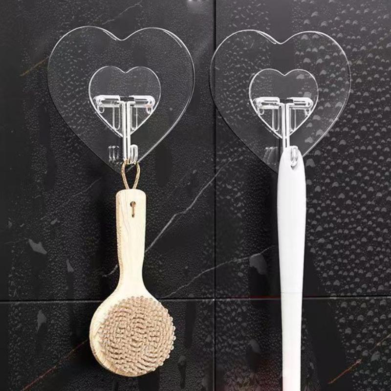 Heart Shaped Transparent Adhesive Hooks 20/40/60Pcs Reusable No Drill Plastic Hangers for Home Dorm Wall Storage