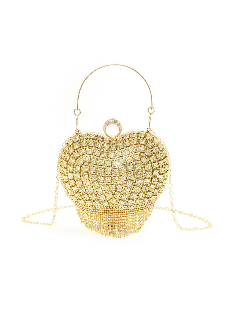 Women's Evening Bag Heart-shaped Clutch Handbag Purse Rhinestones and Pearls Beaded Lady Shoulder Bags For Wedding Party Prom