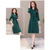 Elegant Plus Size Lady Dress Formal Office Commuting Midi Dress Long Sleeve A-line Lace-up Strap Fake Two-piece Style
