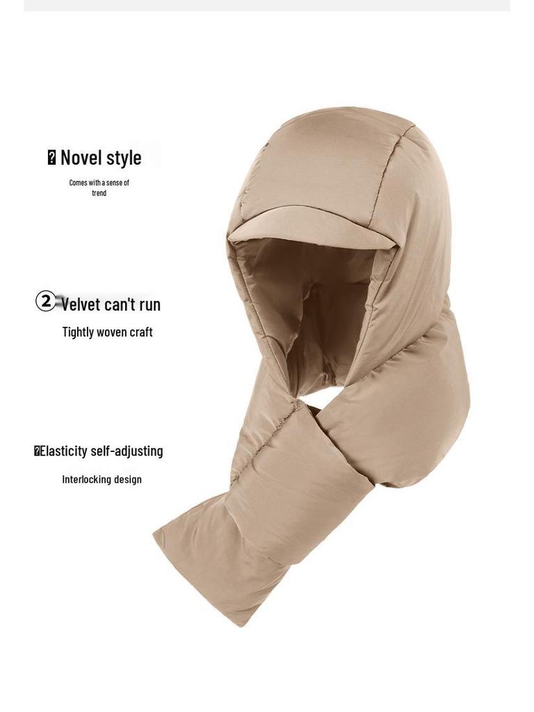 Women's Hooded Down Hat & Scarf: Windproof, Warm Ear & Neck Protection for Autumn/Winter
