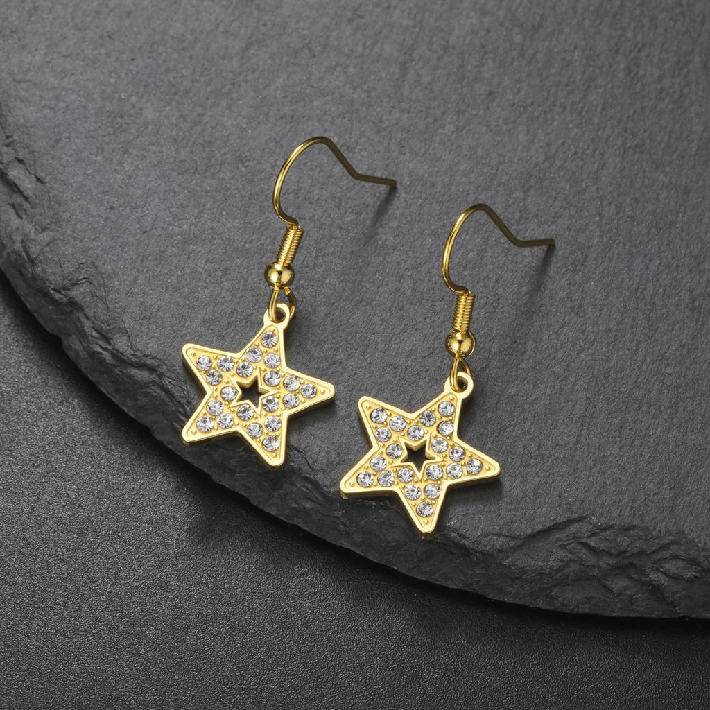 Cazador Clear Zircon Star Drop Dangle Earrings for Women Stainless Steel Pentagram Earrings Jewelry 2026 Trend Mother's Day Gift