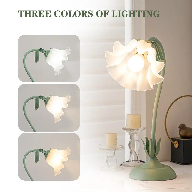 DurableBedside Night Light Explosion Pastoral Flower Romantic Bedroom Princess Room Desk Decoration Atmosphere 5W Three-color Li