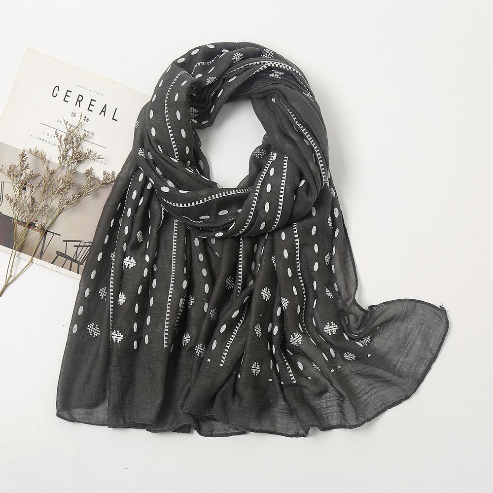 Autumn New Foamed Cotton Scarf For Women Girls Dots Print Edge Sunscreen Scarves Soft Foulard Viscose Summer Female Wrap Shawls