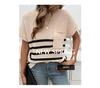 Women's Round Neck Striped Color Block Short Sleeve Sweater