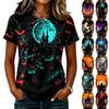 Women's Casual Pullover Short Sleeve T-Shirt Halloween Print Top Crew Neck Relaxed Fit Lightweight Tee for Everyday Wear