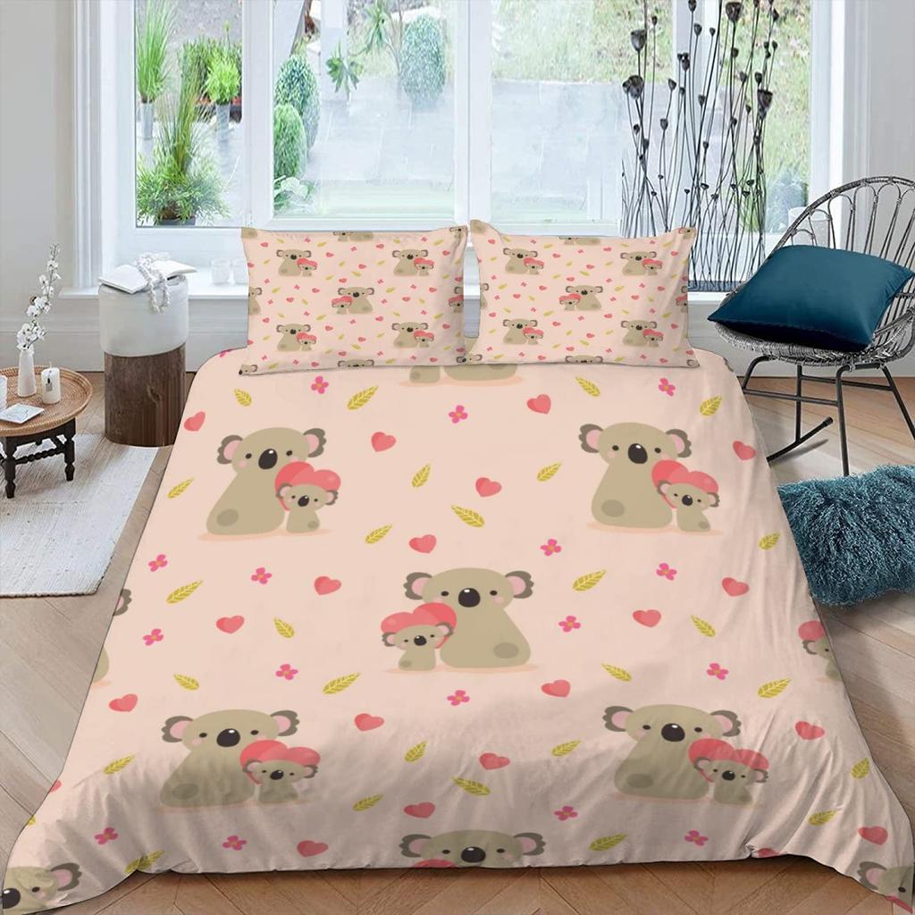 Cute Elephant Koala Duvet Cover Set Cartoon Animals Bedding Set Australia Tree Bear Quilt Cover Twin King for Kids Boys Girls