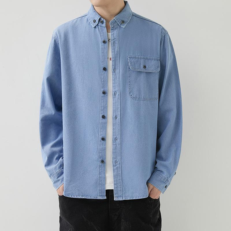 Men's thin denim long sleeved shirt