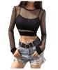 Yuoku Lace Short Long Mesh Lace Net Sheer Long Type Blouse, Length, See-Through, Sleeve, Top, T-Shirt, Midriff-Baring, Top, Lace, Sleeve, Sheer,