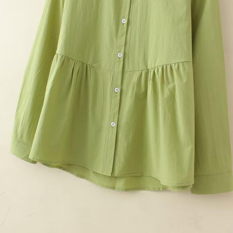 Women Plus Size Simple Solid Long Sleeve Casual Shirt