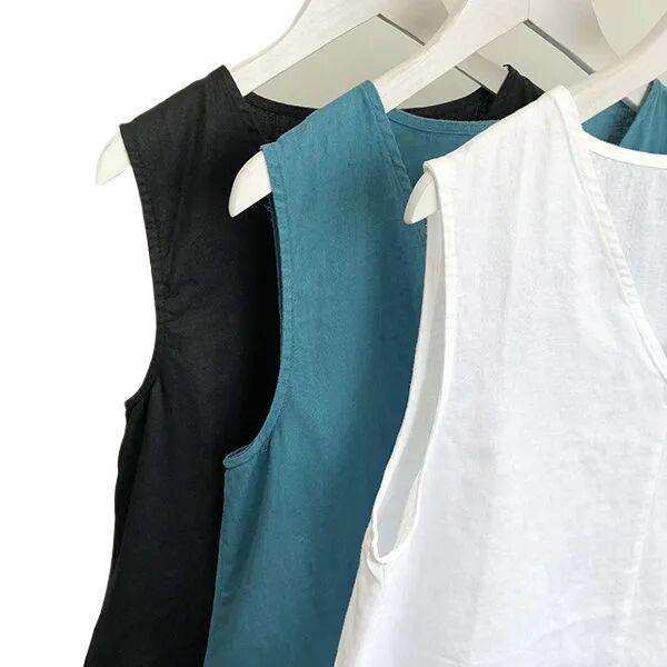 Women's V-Neck Cotton Linen Vest, Artistic Loose Fit, Korean Style Solid Color Sleeveless Top, 2026 Edition.