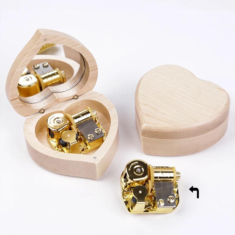 Creative Heart Shaped With Mirror Music Box Handmade  Wooden Music Box Home Decoration Ornament Birthday Gift Christmas ZG120