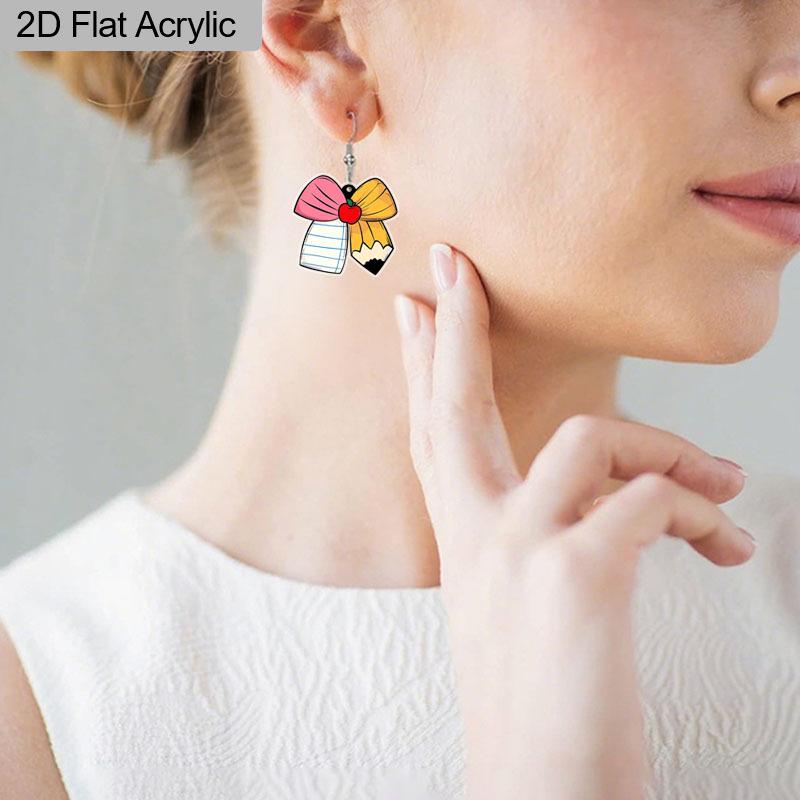 2D Flat Bow Pen Pattern Acrylic Dangle Earrings Teacher's Day Thanksgiving Day Teacher Appreciation Week Gift Graduation Back To School Jewelry