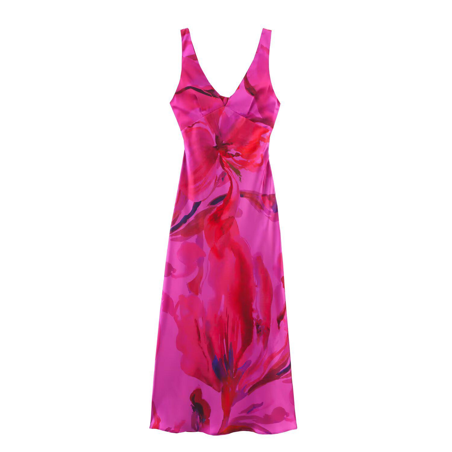 

Slim Sexy Backless V-Neck Sleeveless Print Dress - Spring/Summer 2025 Small розовый