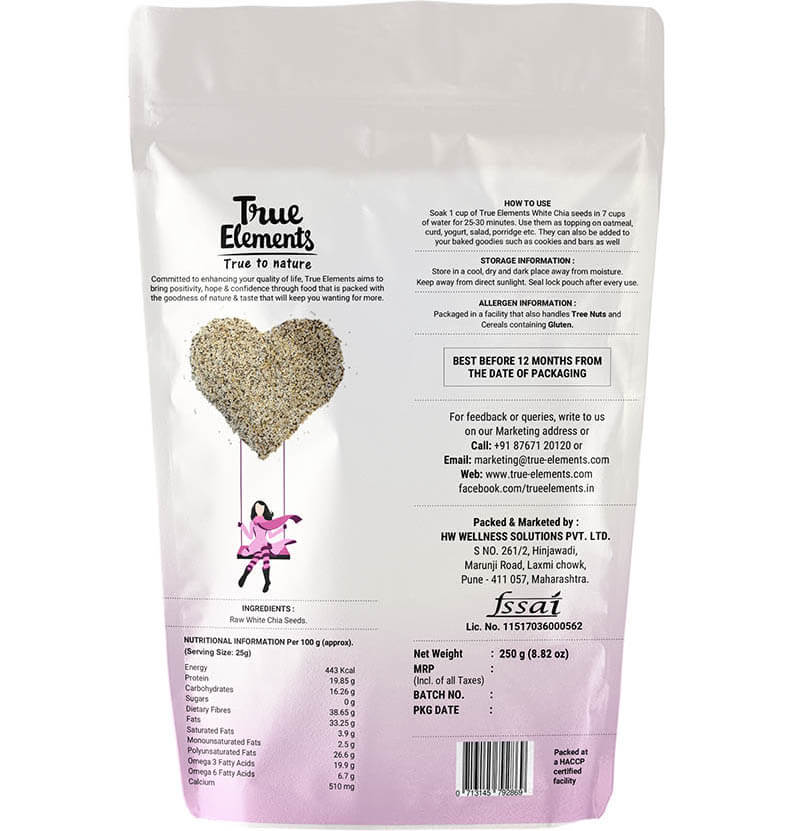 Raw White Chia Seeds (250 G), Raw White Chia Seeds, True Elements