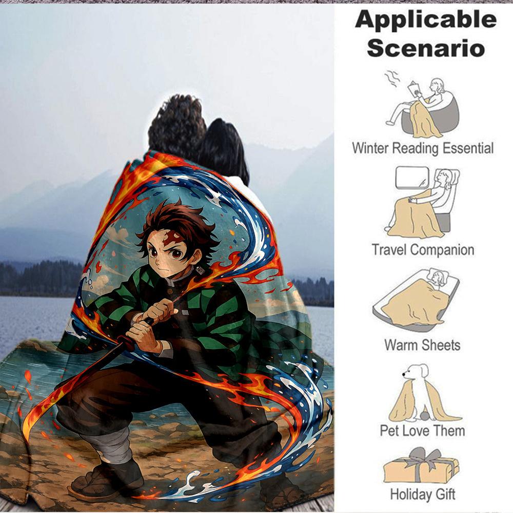 1pc Demon Slayer Soft & Warm Flannel Blanket, Multi-Purpose Throw Blanket for Couch, Sofa, Office, Bed, Camping, Travel 132