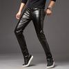 Herren Bleistifthosen Helle Oberfläche Einfarbige Reißverschlussleiste Mittlere Taille Hosen Kunstleder Schmal Geschnitten Motorradhosen Streetwear