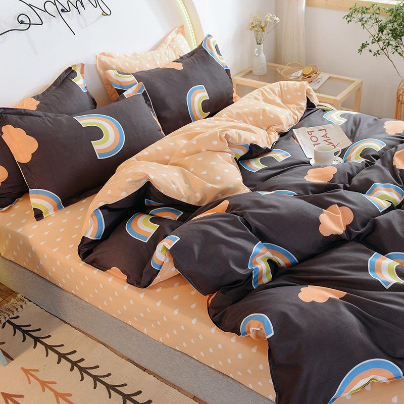 Four-piece Bedding Washed Cotton Single Double Student Three-piece Bed Linen Quilt Cover Pillowcase