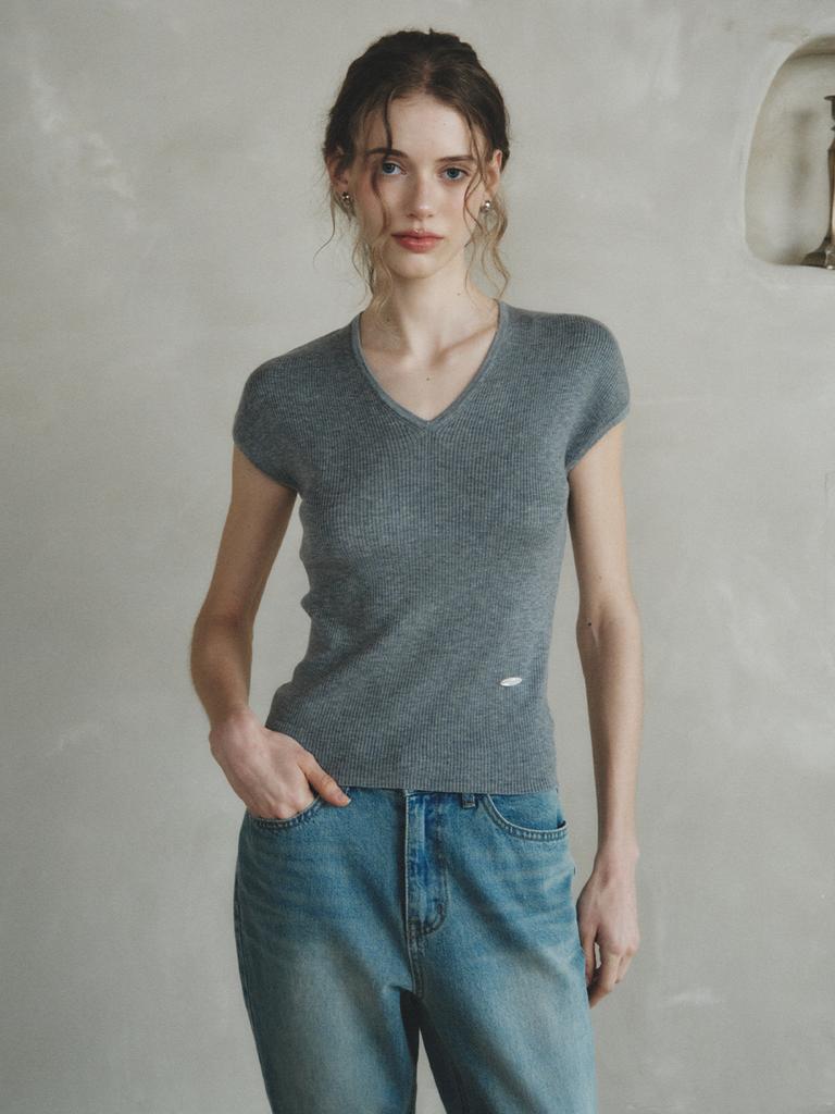 LENINA Londi V-Neck Wool Knit_Gray