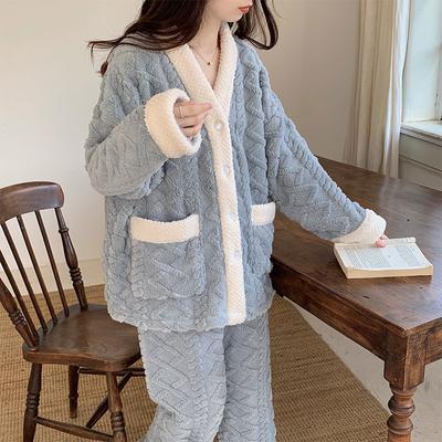 Damen Pyjama Damen Winter Flanell Pyjama Set Fleece Pyjama Nachtwäsche Dicker Warmer Samt Damen Homewear Anzug Süßer Süßer Pijama