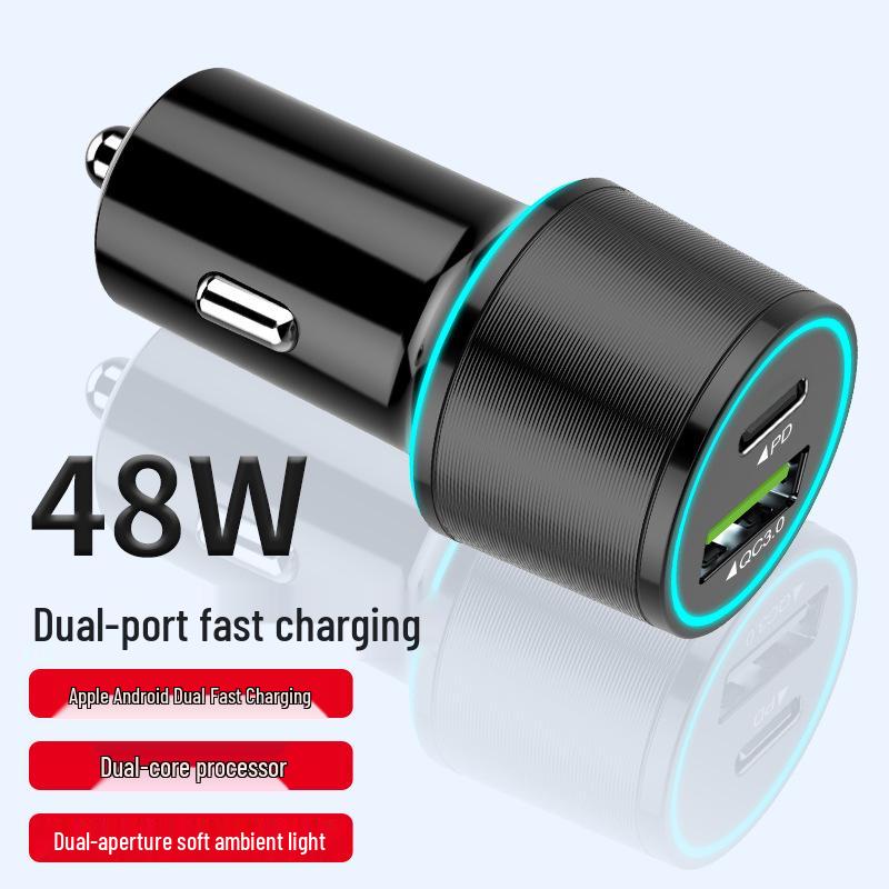 

48W Dual USB-C Car Charger for Apple & Samsung, PD30W Fast Charging, UL2089 Certified чёрный