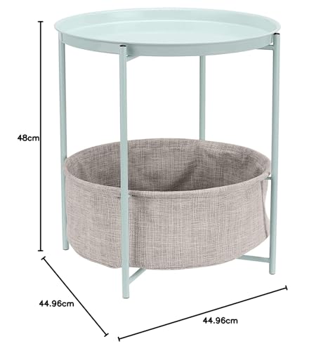 Amazon Basics Round Side Table with Storage Basket, Mint Green and Heather Gray, 48cm H x 44.96cm W x 44.96cm D