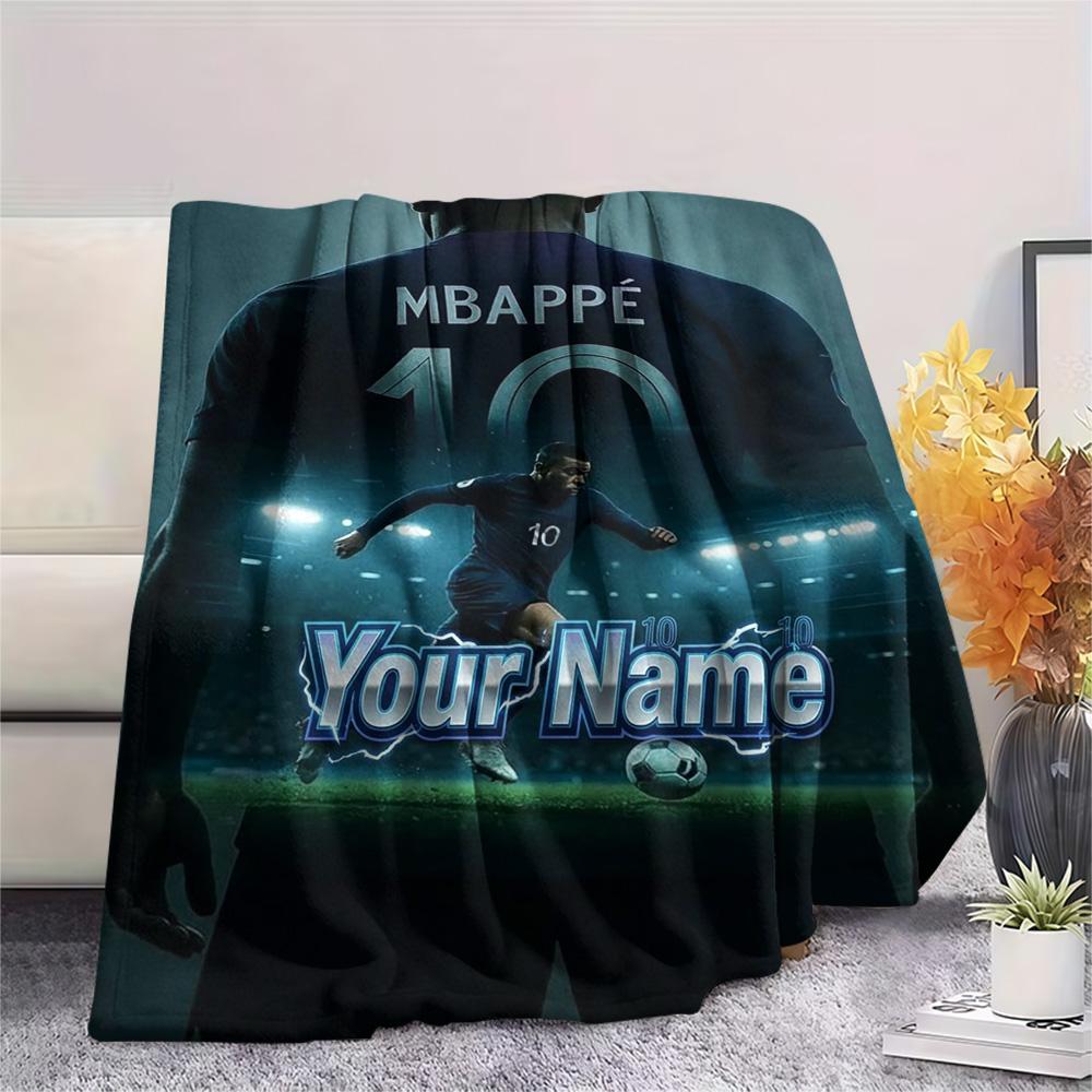 1PC Mbappe Legend Custom Name Patterned Flannel Blanket Suitable For All Seasons For Home Decor Warmth And Comfort Gifts Holiday Present