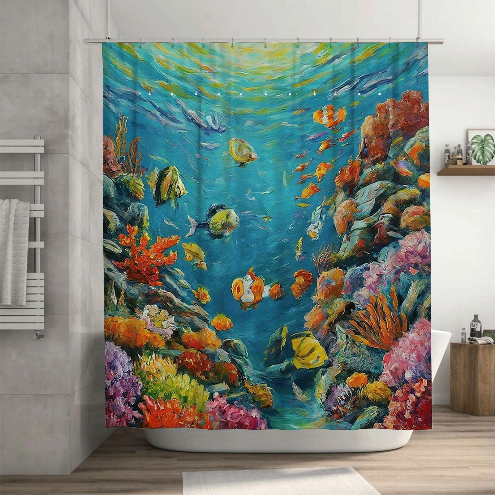

Modern Artistic Colorful Underwater Scene Waterproof Shower Curtain For Stylish Bathroom Decor, Easy Install W60H190(CM)-1 Pcs