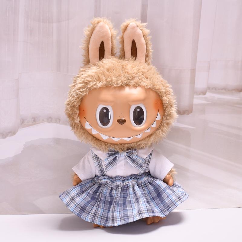 38cm Labubu Plush Doll Casual Outfit Set with Hat (Clothes Only)