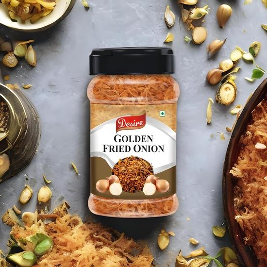 Desire Golden Fried Onion 250g In Jar| Flakes |Birista | Fried Pyaz Used for Biryani,gravies, Indian Curries