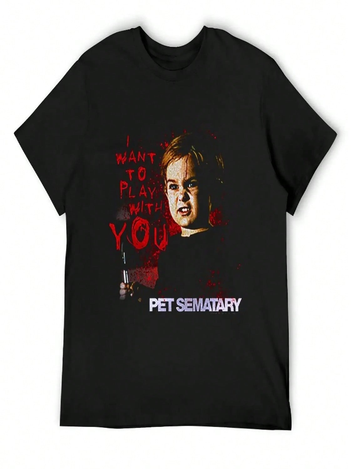 I WANT TO PLAY WITH YOU PET SEMATARY HALLOWEEN T-Shirt Tops Tees Anime Clothes  s T-Shirts S разноцветный