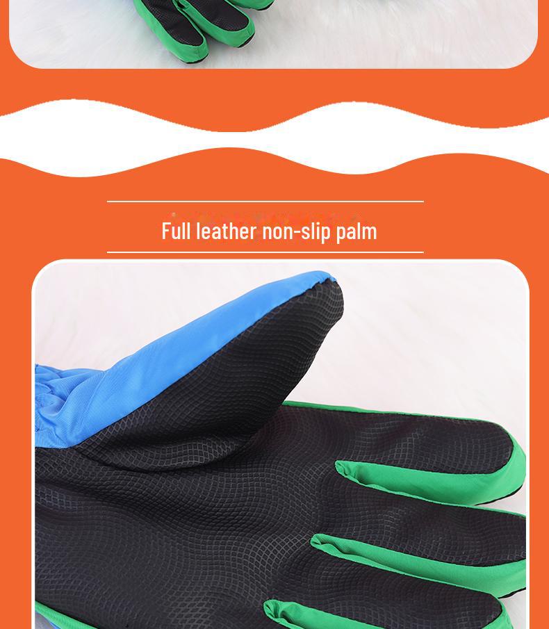 Children's Winter Ski Gloves: Thick, Cold-Proof, Waterproof, Windproof, Non-Slip, Warm Cotton for Ages 3-17.