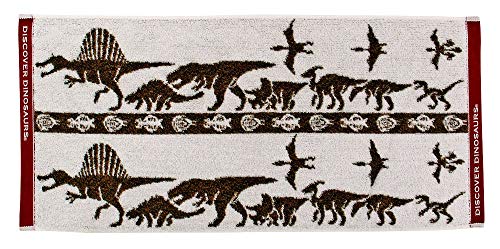 Carolata Cretaceous Dinosaur/Pterosaur Face Towel (approx. 80 x 34 cm / Beige / Imabari Towel) Dinosaur, Made in Japan, Absorbent Towel, Hand Towel (1