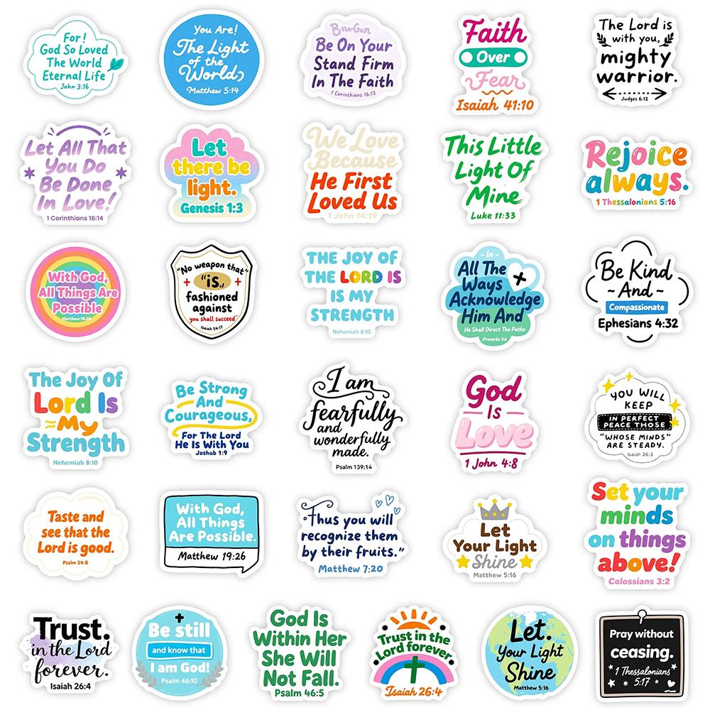 10/30/56pcs Motivational Jesus Phrase Graffiti Stickers Bible Verse Faith Decals Waterproof Graffiti Stationery Diary Sticker