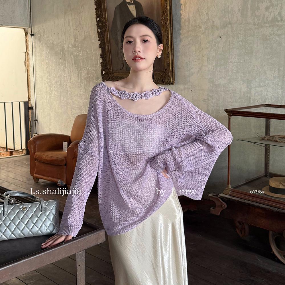 Shuzhi Women's Slimming French Rose Waist-Cinching Knitted Top