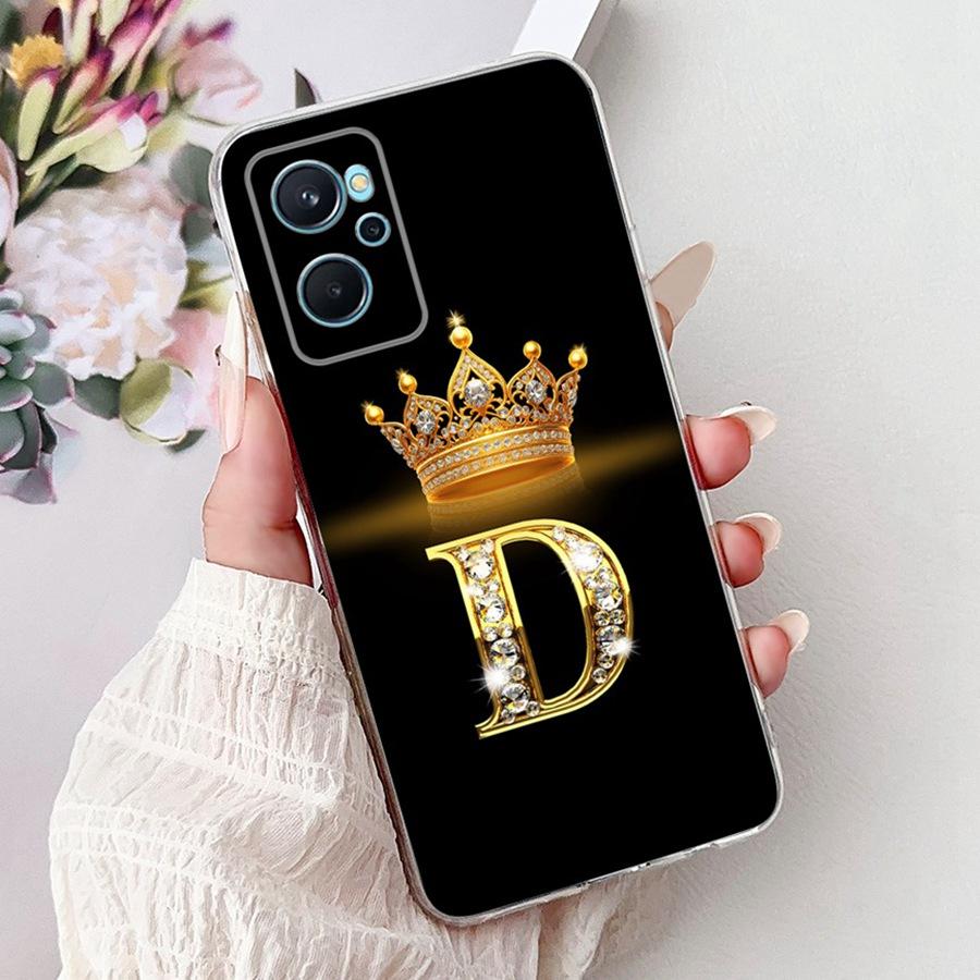 For Realme 9i 4G 5G Case Cute Crown Initial Letters Protective TPU Cover for Realme9 Pro Plus 9 Pro+ Soft Silicone Phone Fundas