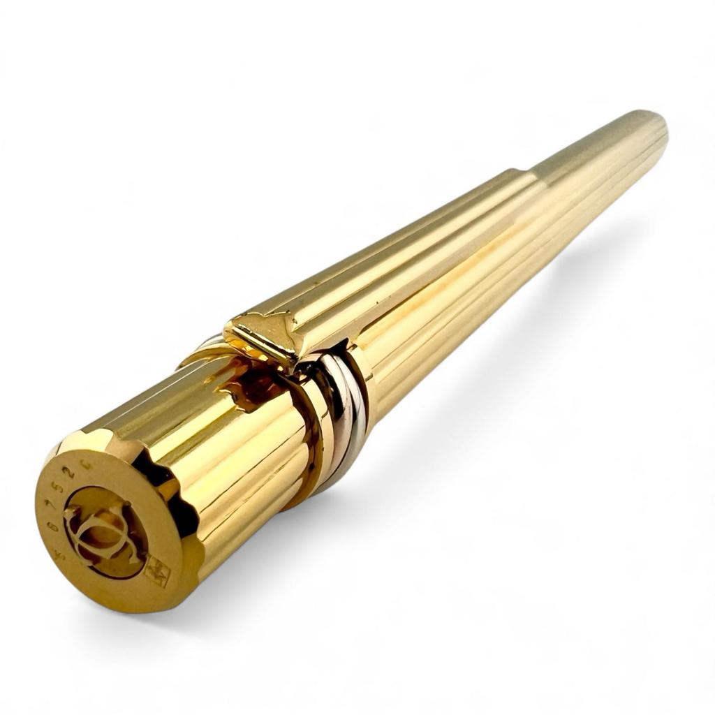 Great Cartier Ballpoint pen Trinity Do Stripe Pattern Twist Type gold mens Used