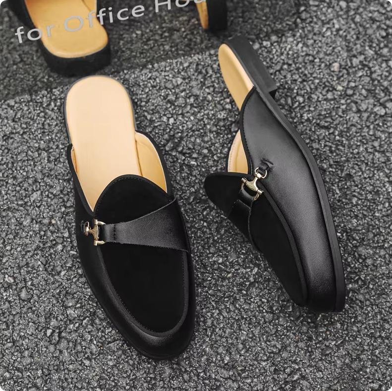 New Men Half Slippers Monk Strap Loafers Male Casual Suede Leather Black Brown Mules Moccasins Breathable Driving Shoes