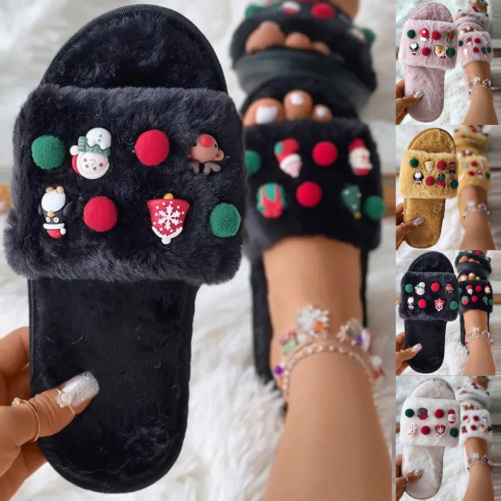 Women's Home Warm Cotton Slippers Winter Fashion Christmas Pendant Printing Thermal Slippers Casual Home Shoes Women's Slipper