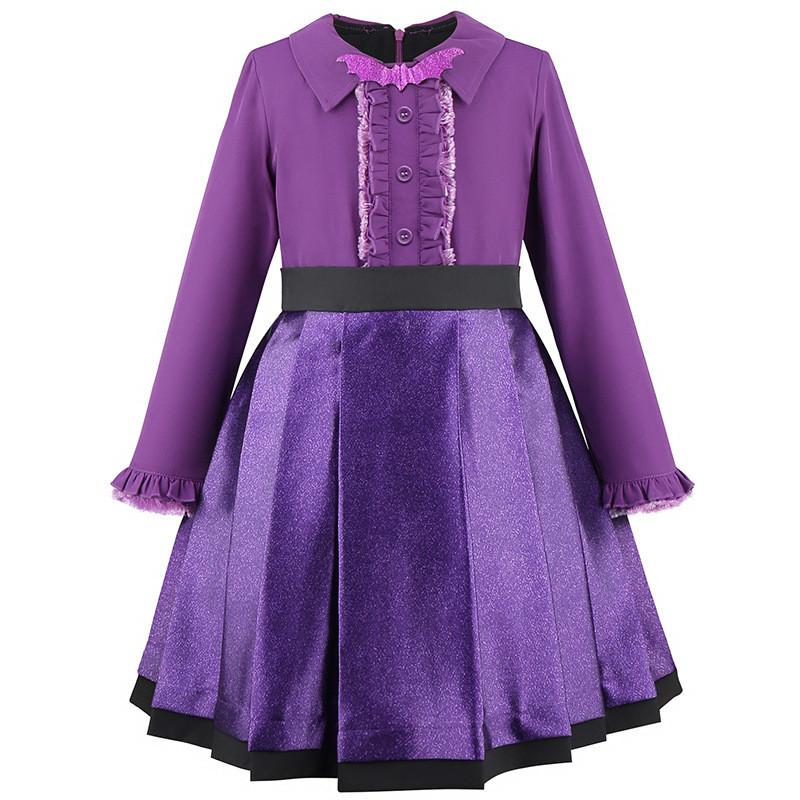 Kids Girls Teenage Vampire Purple Long Sleeves Dress Jacket Coat Set Outfit Halloween Cosplay Costume