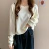 Spring Autumn Korean Minimalist Solid Loose Cropped Long Sleeve Round Neck Hoodie Women Student High Waist Top