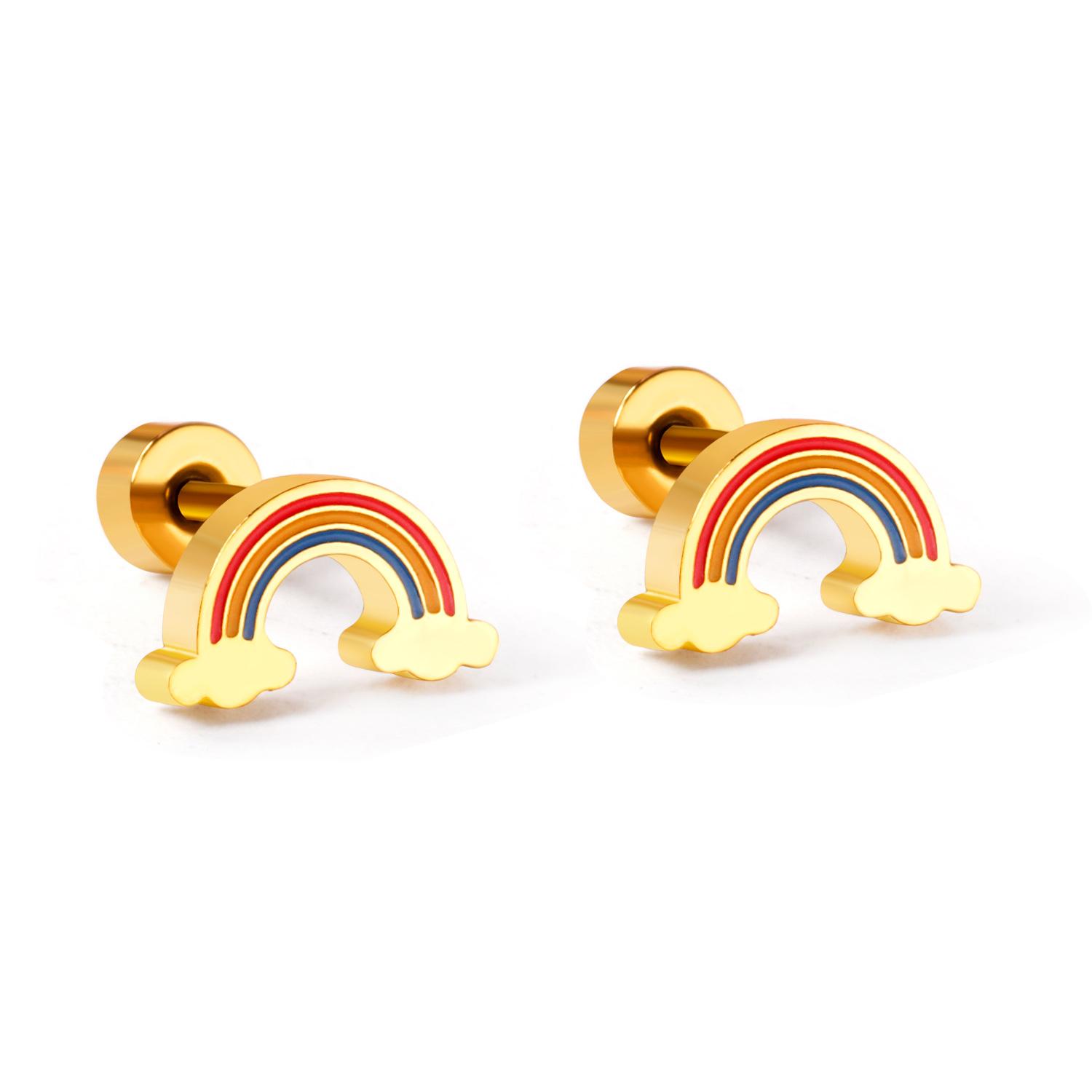 

Cute Rainbow Bridge Earrings for Women Girls Anti Allergy Gold Color Stainless Steel Stud Ear Jewelry BFF Gifts