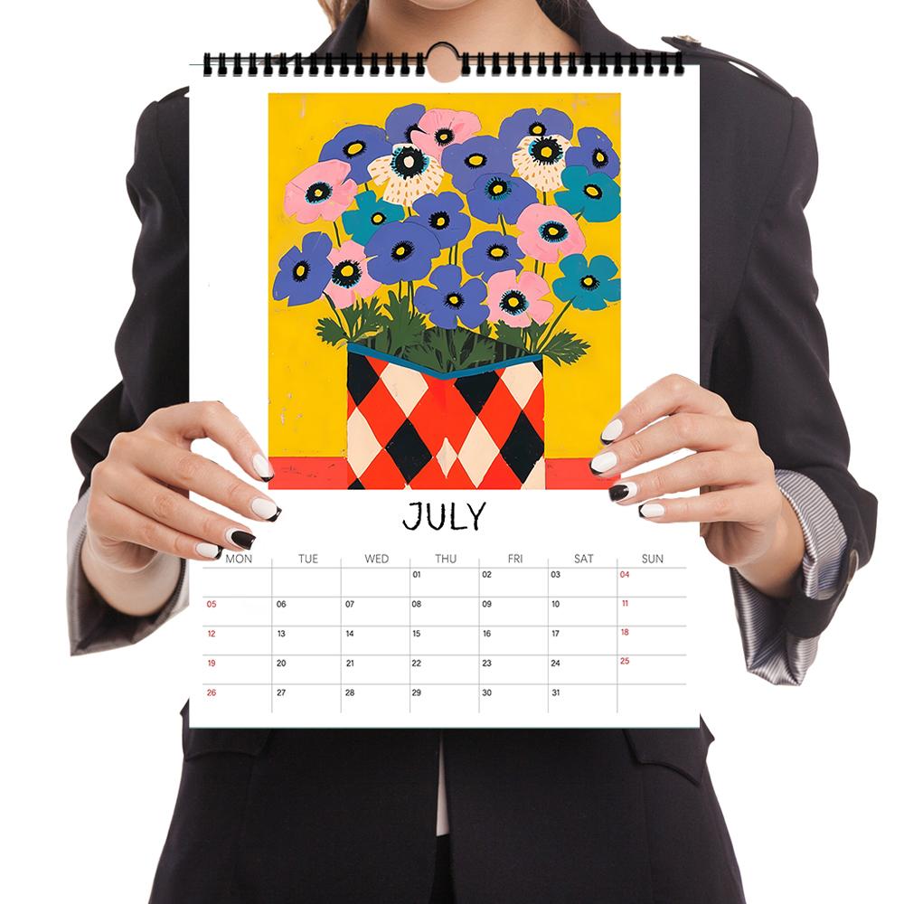 1pc 2026 Wall Calendar Artistic Abstract Floral Design, 12 Unique Illustrations, Perfect Gift for Birthdays Christmas New Year