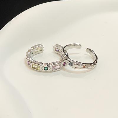 Farbe Zirkon Nischen Design Schwerindustrie Temperament Personalisiert Damen Gestapelt Tragen Falten Mode Süß Cool Stil Öffnungsring