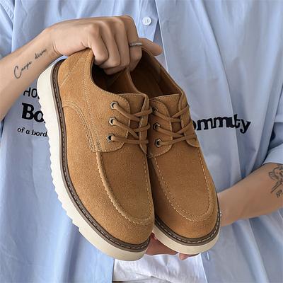 Fashion British Style Men Casual Cow Suede Leather Shoes Lace-up Flats Derby Shoe Cowboy Tooling Work Sneakers Street Platform Footwear